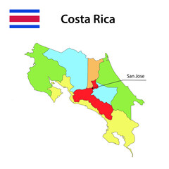 Map with borders and flag of Costa Rica.