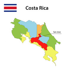 Map with borders and flag of Costa Rica.