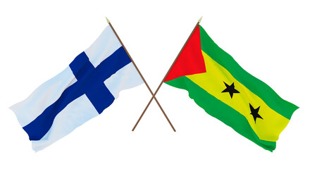 Background for designers, illustrators. National Independence Day. Flags Finland and Sao Tome and Principe