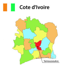 Map with borders and flag of Cote d'Ivoire.