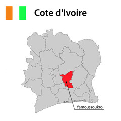 Map with borders and flag of Cote d'Ivoire.
