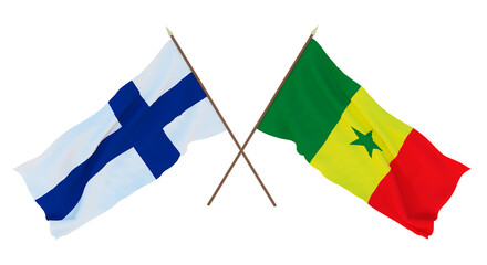 Background for designers, illustrators. National Independence Day. Flags Finland and Senegal