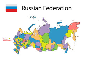 Fototapeta na wymiar Map with borders and flag of Russia.