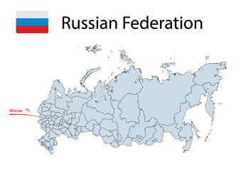 Map with borders and flag of Russia.