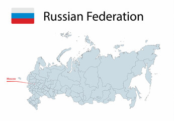 Obraz premium Map with borders and flag of Russia.