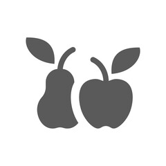 Apple and pear black vector icon. Healthy, vegan and vegetarian eating filled symbol.
