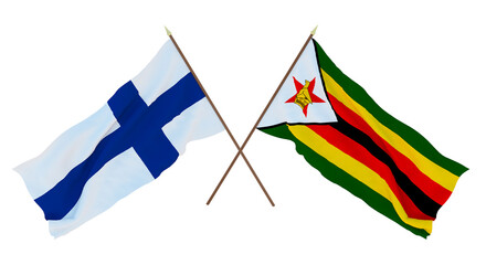 Background for designers, illustrators. National Independence Day. Flags Finland and Zimbabwe