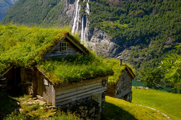 Skagefla mountain farm in Geiranger fjord, Norway
