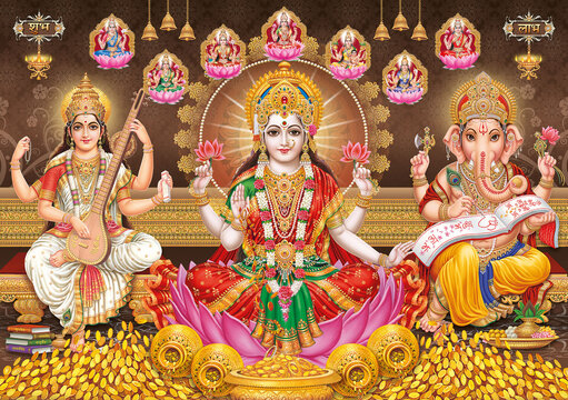 Diwali Pooja, Lord Laxmi, Lord Ganesha, Lord Saraswati