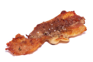 Cooked slices of bacon isolated on white background