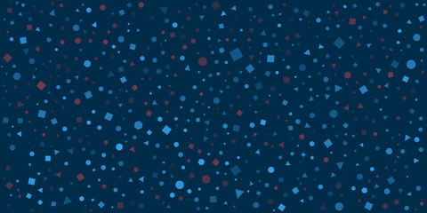 Lots of Various Dark Blue Randomly Placed, Sized and Oriented Squares, Spots, Hexagons and Triangles Pattern - Modern Style Texture, Background, Design Element Template in Editable Vector Format