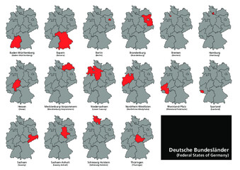 Detailed vector map of German federal states with isolated borders on background as flat design - obrazy, fototapety, plakaty