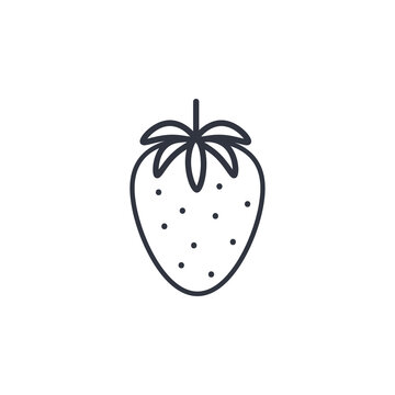 Strawberry line icon isolated vector illustration. One black contour berry on white background. healthy organic food simple strawberry silhouette with leaves