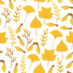 Obraz premium Autumn leaves and branches seamless pattern vector