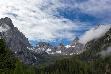 Fototapeta premium Landscape of Lienz Dolomites in Austria. Panorama of massive Alpine mountains.