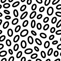 Seamless neutral oval pattern. Black hand-drawn rings isolated on white background. Doodle dots cozy ovate ornament. Vector illustrations with circles for wallpaper, posters, wrapping paper, fabric