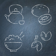 Chinese traditional food icon set on chalkboard