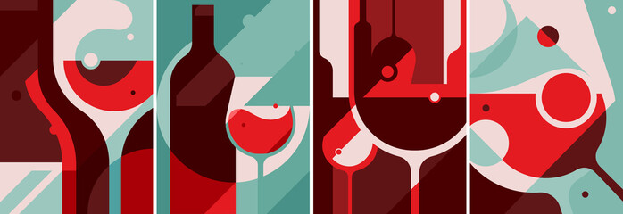 Estores personalizados para cocina con tu foto Collection of wine posters. Placard designs in abstract style.