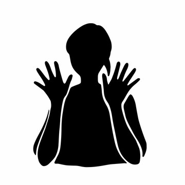 recommend clip art: シルエット女性　手を開いて顔の前に出すジェスチャー黒