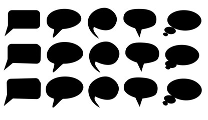 Set icons of black silhouette empty speech bubbles isolated on white background. Design element.