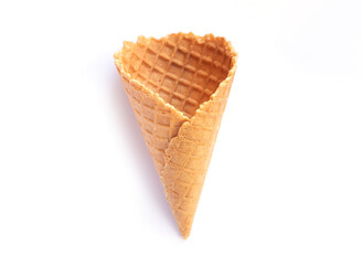 Empty wafer waffle icecream cone isolated on white background