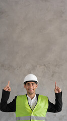 Handsome arabic man wearing safety helmet and reflective jacket smiling with an idea pointing fingers up with happy face, number two, banner
