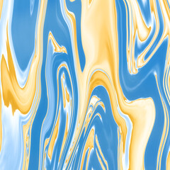 Blue Yellow Liquid texture. Abstract bright waves. Background for graphic design.