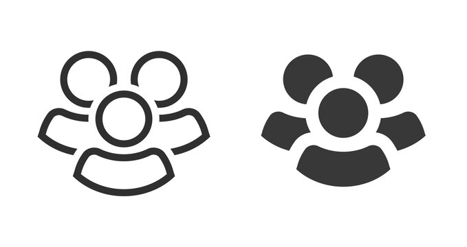 Three people group set vector icon pictogram or persons community union symbol black and white line outline art stroke editable shape silhouette image