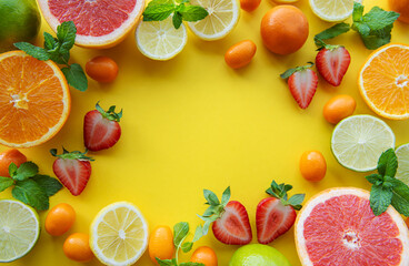 Naklejka premium Frame made of ripe fruits