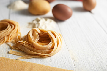 Freshly-cut home made tagliatelle pasta