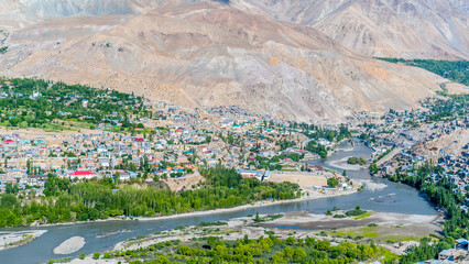 Aerial view of Kargil city and is the second largest town of Ladakh