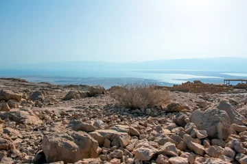 Fotobehang image of the Masada fortress against the backdrop of the Dead Sea © reznik_val