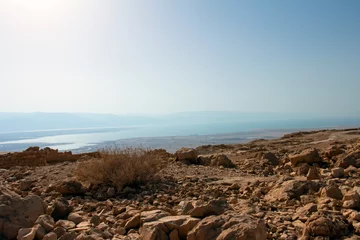 Foto op Aluminium image of the Masada fortress against the backdrop of the Dead Sea © reznik_val