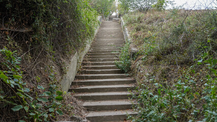 An old stone staircase leading from the Kuyalnik sanatorium to Zhevakhova Gora. The concept of...
