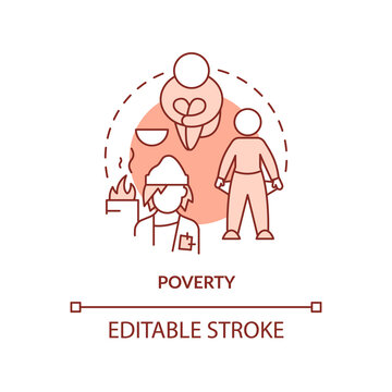 Poverty terracotta concept icon. Low life quality. Cause of overpopulation abstract idea thin line illustration. Isolated outline drawing. Editable stroke. Arial, Myriad Pro-Bold fonts used