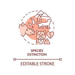 Species extinction terracotta concept icon. Wildlife. Consequence of overpopulation abstract idea thin line illustration. Isolated outline drawing. Editable stroke. Arial, Myriad Pro-Bold fonts used