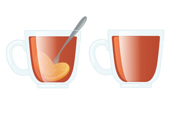Hot tea with lemon in glass cup with spoon tea for home remedies treatment against cold disease vector illustration on white background