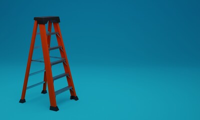 3d illustration, ladder, blue background, copy space 3d rendering