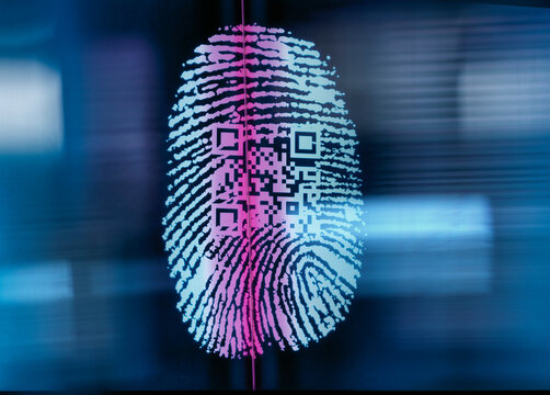 Finger print with QR code being scanned