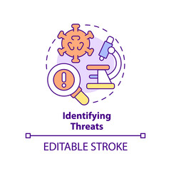 Identifying threats concept icon. Goal for pandemic preparedness plan abstract idea thin line illustration. Isolated outline drawing. Editable stroke. Arial, Myriad Pro-Bold fonts used