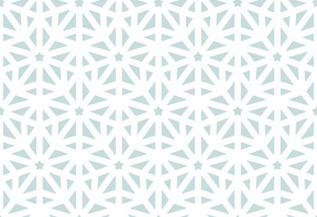 Geometric star shape seamless patern, winter abstract white wrapping paper design. Light frozen fabric pattern design. Lace style geometric triangle background