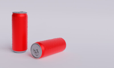 3d illustration , two red cans, light background, copy space ,3d rendering
