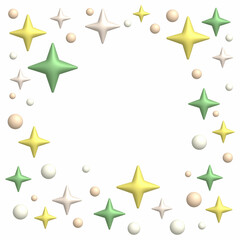 3d sparkle and bubble frame. set of Christmas stars. Square frame 