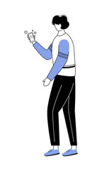 Man having conversation on dating app semi flat color vector character. Full body person on white. Long distance relationship. Simple cartoon style illustration for web graphic design and animation