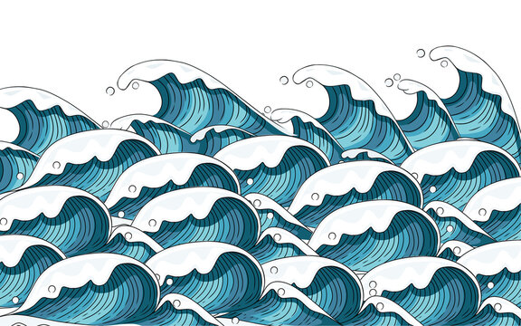 Hand drawn style Tsunami wave big blue sea wave in sketchy style vector illustration sketch design on white background