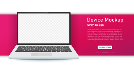 Interface UI and UX design .Realistic gray laptop isolated on white background. blank screen layout. Modern design. Layout template. Digital modern computer technology. Vector illustration