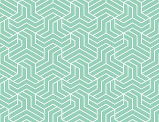 Abstract geometric pattern with stripes, lines. Seamless vector background. White and green ornament. Simple lattice graphic design
