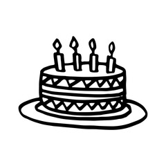 Doodle happy birthday cake. Vector illustration