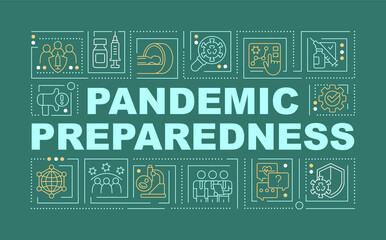 Pandemic preparedness word concepts dark green banner. Struggle virus. Infographics with editable icons on color background. Isolated typography. Vector illustration with text. Arial-Black font used