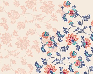 Colorful paisley floral pattern , textile swatch , India	